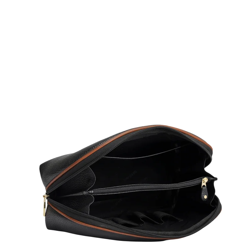 Da Milano Black Wax Leather Multi Pouch - Black  | Best Price UAE